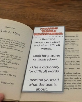 The fun bookmark is the perfect tool for students doing independent reading! It directs them to use strategies when they are having difficulty with a text. When they're done reading, it gives them post-reading strategy ideas! Choose from 5 different bookmark designs for students to decorate.